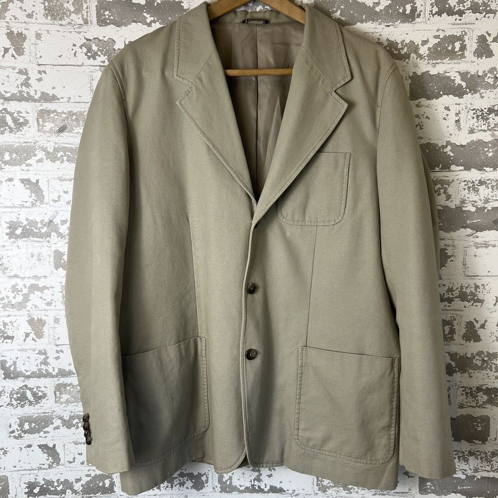 Eddie Bauer Blazer Men’s L Khaki‎ Cotton Canvas Unstructured Casual Oversized - Picture 6 of 16